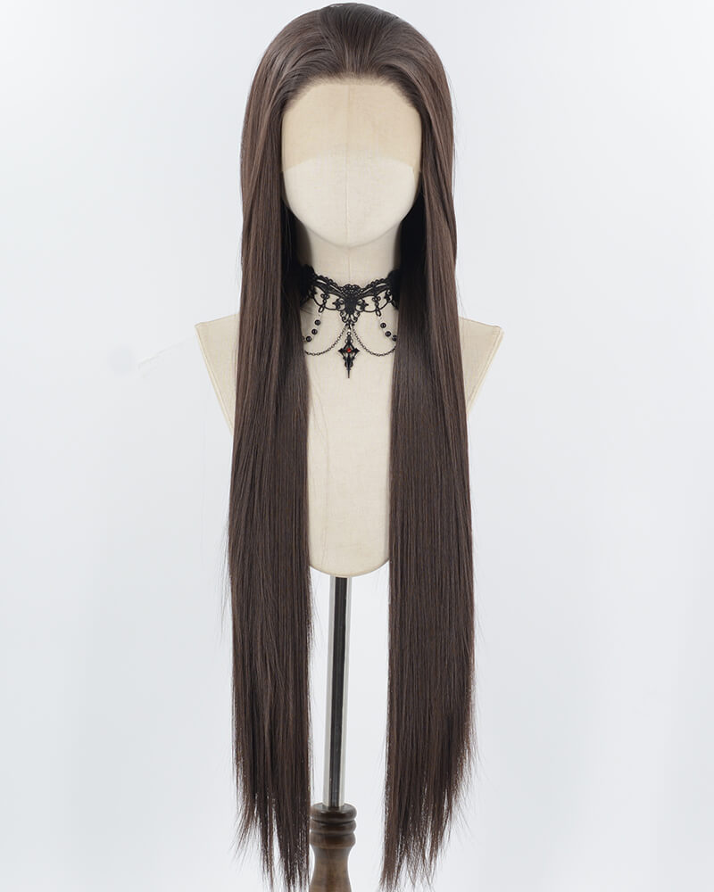 30Inch Long Dark Brown Synthetic Lace Front Wig WW964