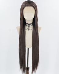30Inch Long Dark Brown Synthetic Lace Front Wig WW964