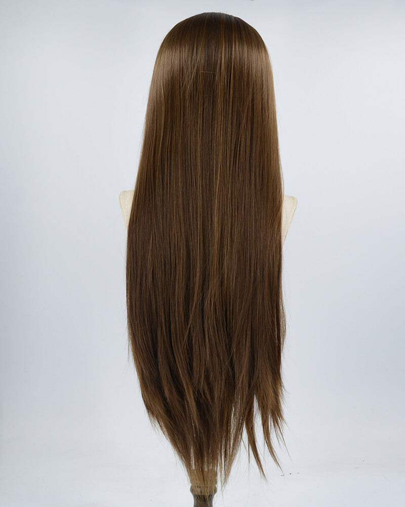 30 Inch Long Brown Straight Synthetic Lace Front Wig WW556