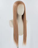 Red Brown Long Straight Synthetic Lace Front WigWW864
