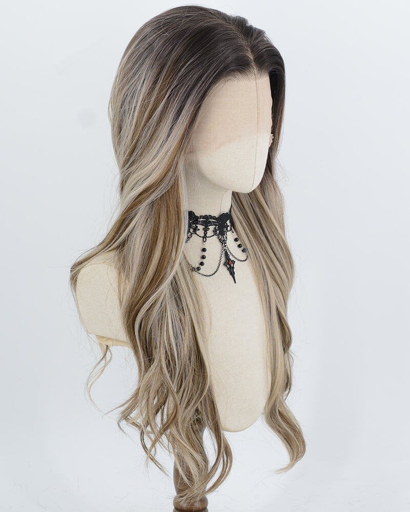 Ombre Brown Highlights Blonde Synthetic Lace Front Wig WW1068