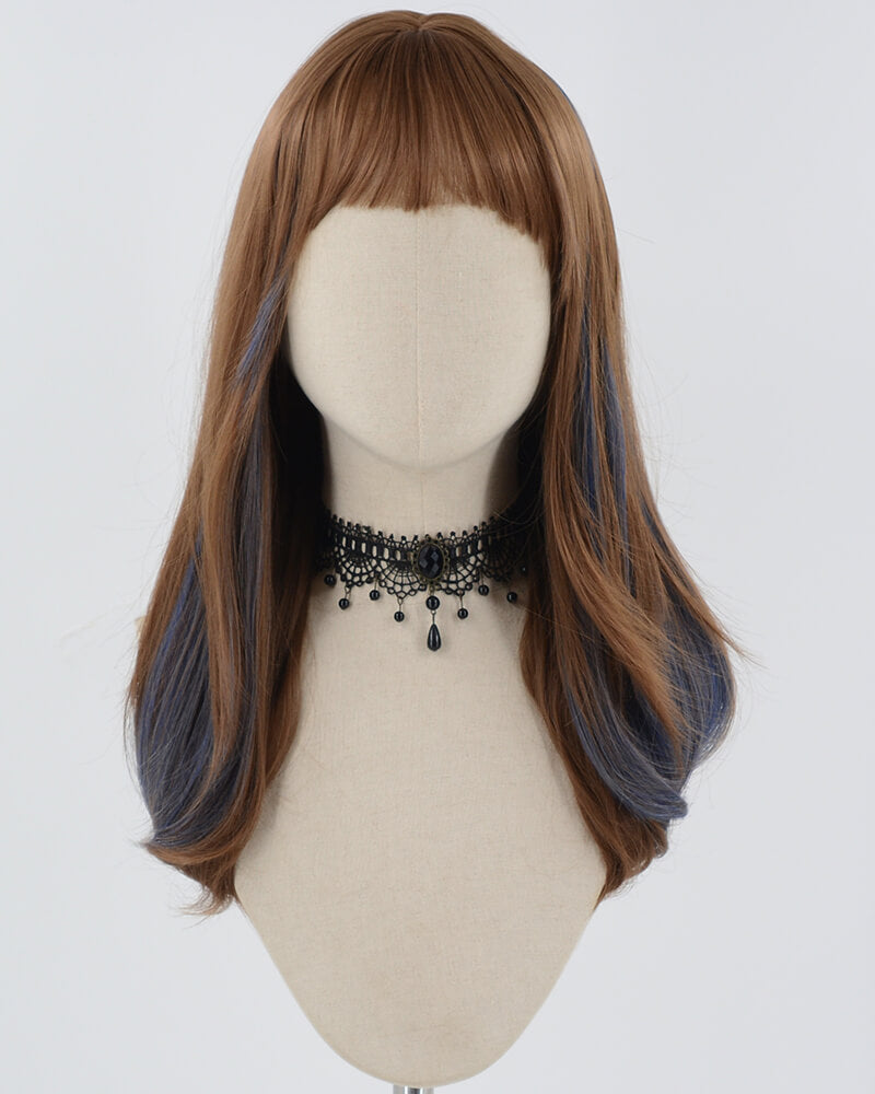 Brown Mixed Blue Synthetic Wig HW538