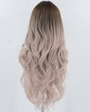 Brown Ombre Grey Pink Wavy Synthetic Wig HW691