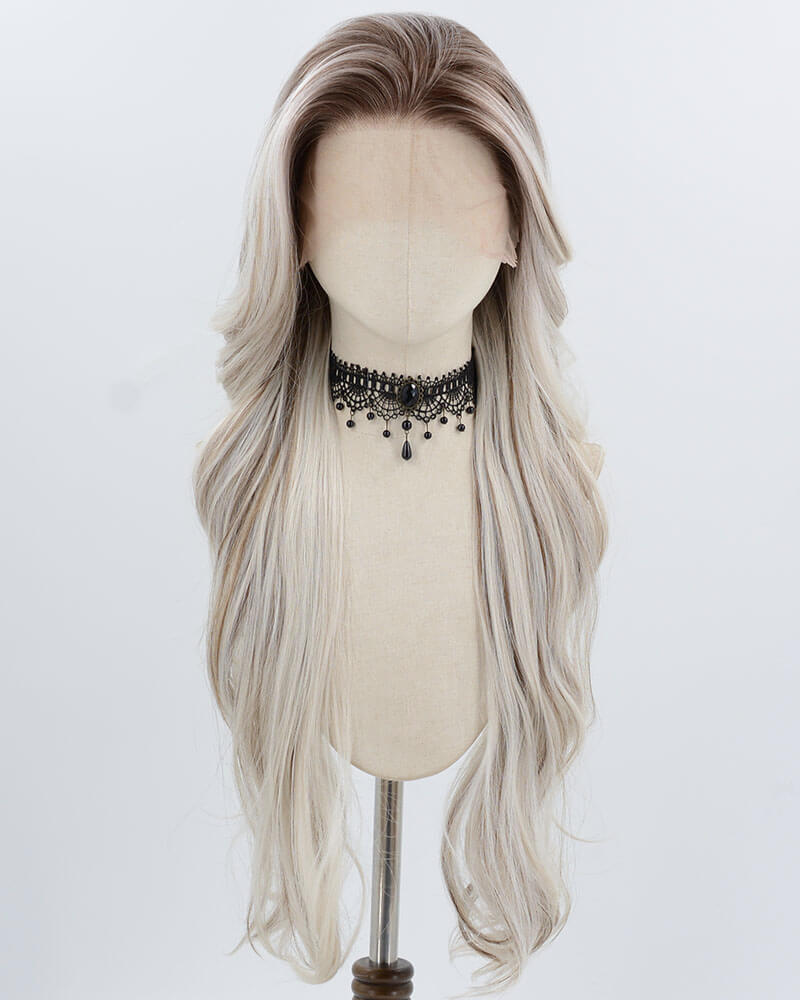 13*6 Brown Ombre Blonde Grey Synthetic Lace Front Wig WW997