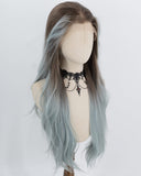 Brown Ombre Grey Green Synthetic Lace Front Wig WW1065