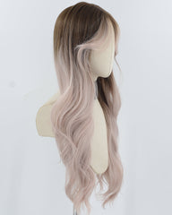 Brown Ombre Grey Pink Wavy Synthetic Wig HW691