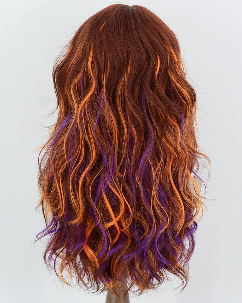 Red Brown Highlight Orange Purple Curly Synthetic Wig HW868 halloween wig