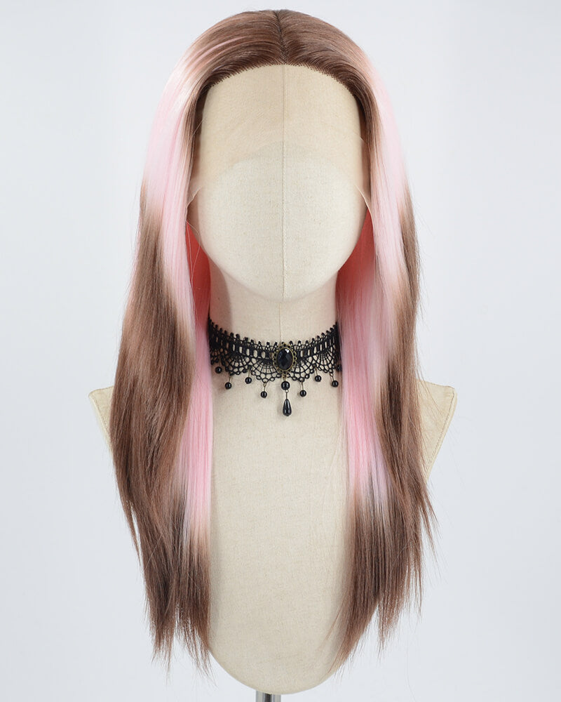 Brown Ombre Pink Straight Synthetic Lace Front Wig WW578