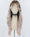 Brown Ombre Grey Pink Wavy Synthetic Wig HW691
