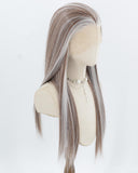 Brown Skunk Stripe Silver Synthetic Lace Front Wig WW1049
