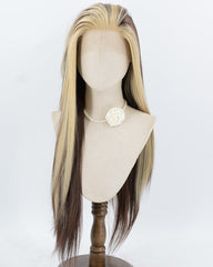 Blonde Streaked Brown Synthetic Lace Front Wig WW532