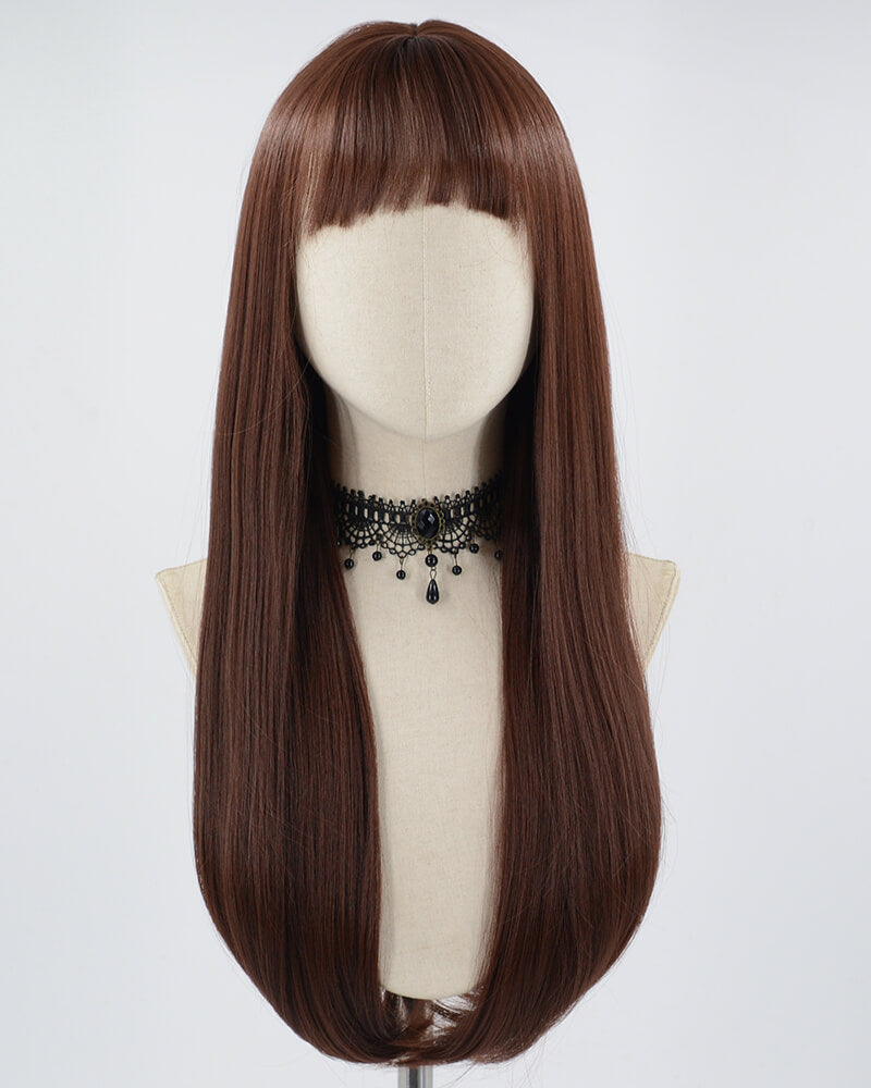 Brown Red Long Synthetic Wig HW342