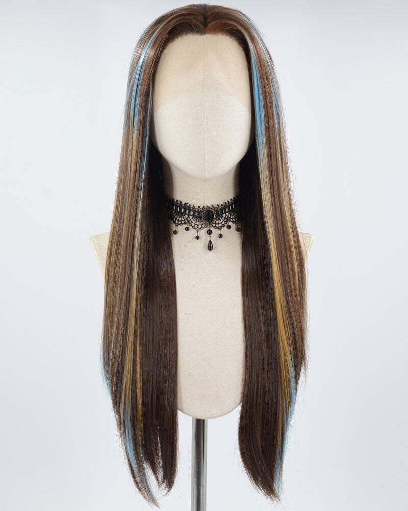 Brown Strunk Stripe Blue Synthetic Lace Front Wig WT245