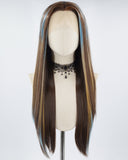 Brown Strunk Stripe Blue Ombre Synthetic Lace Front Wig WT245