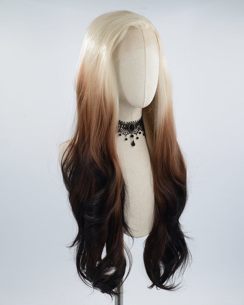 Ombre Blonde Brown Wavy Synthetic Lace Front Wig WW537