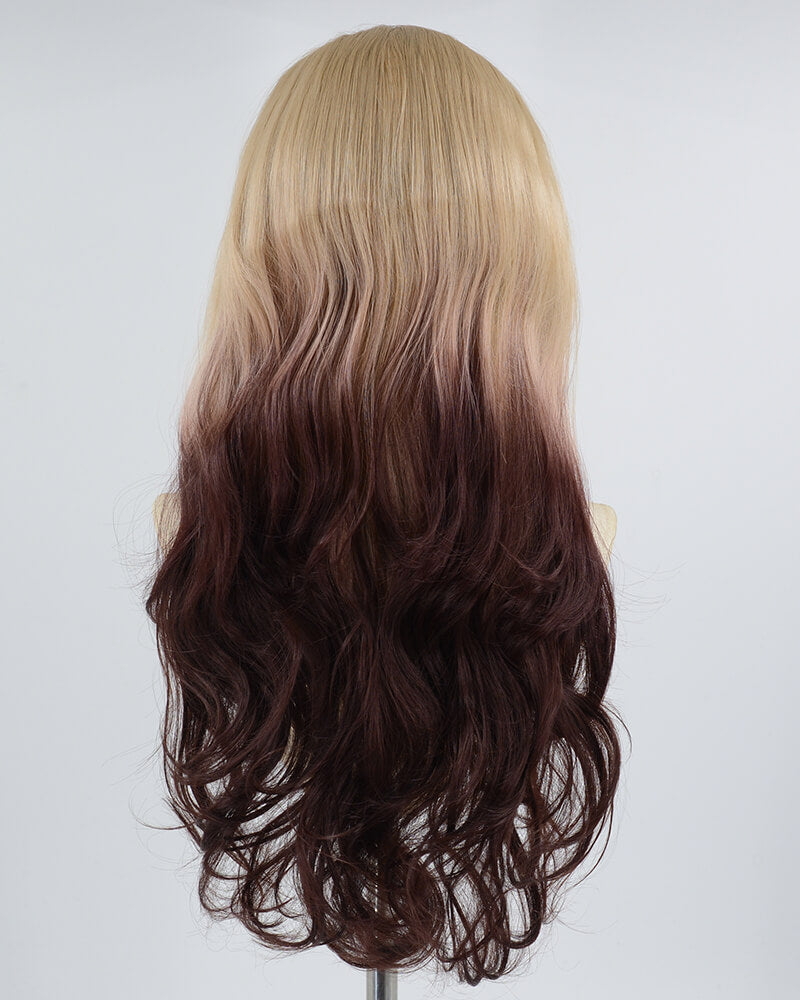 Brown Ombre Wine Red Synthetic Lace Front Wig WW618