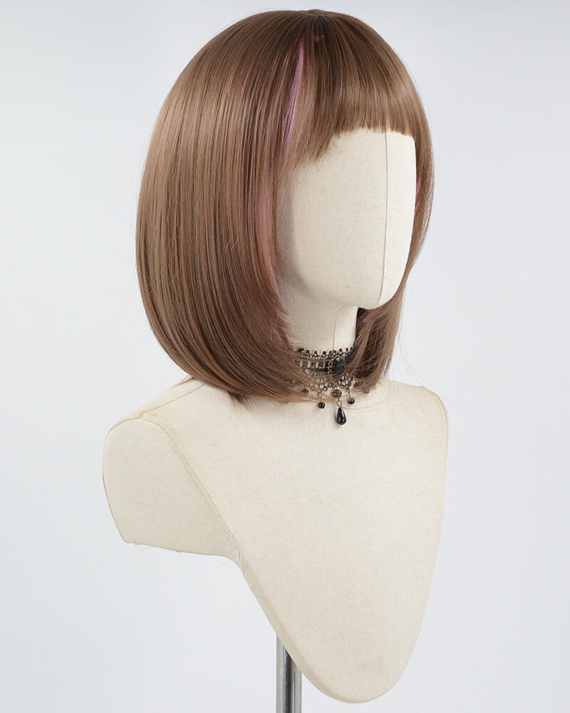 Brown Pink Short Bob Synthetic Wig HW414