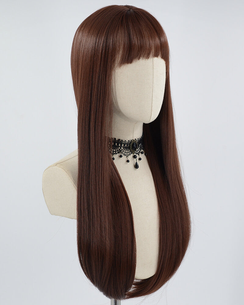 Brown Red Long Synthetic Wig HW342