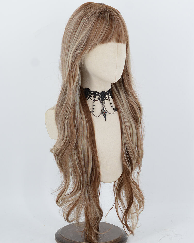 30Inch Long Brown Highlight Blonde Synthetic Wig HW866