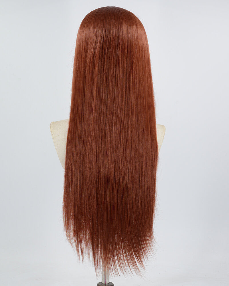 Copper Red Highlights Blonde Straight Synthetic Lace Front Wig WW620