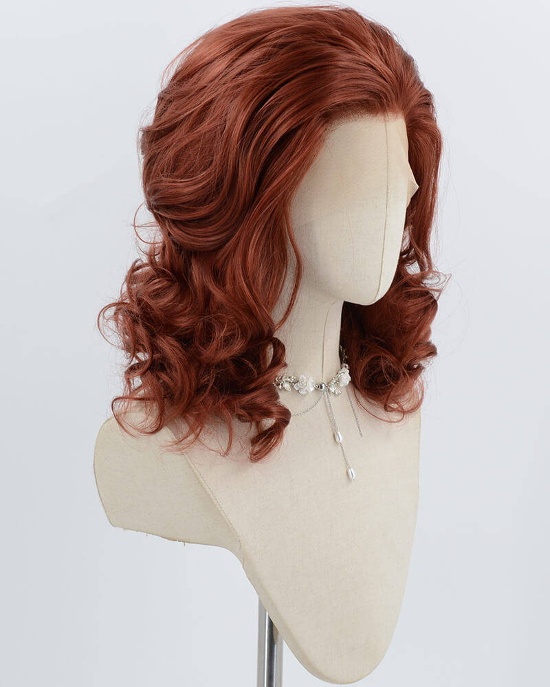 Auburn Red Short Wavy Synthetic Lace Front Wig WW110