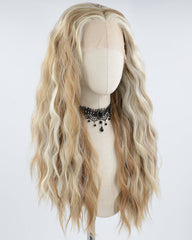 White Strunk Stripe Blonde Curly Synthetic Lace Front Wig WW699