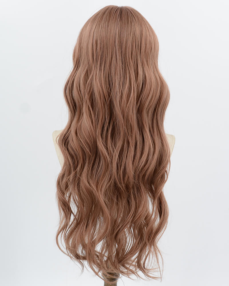 Long Pink Brown Curly Synthetic Wig HW797
