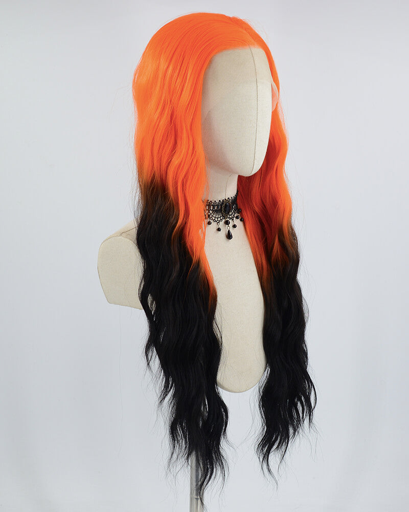 Orange Ombre Black Curly Synthetic Lace Front Wig WW616