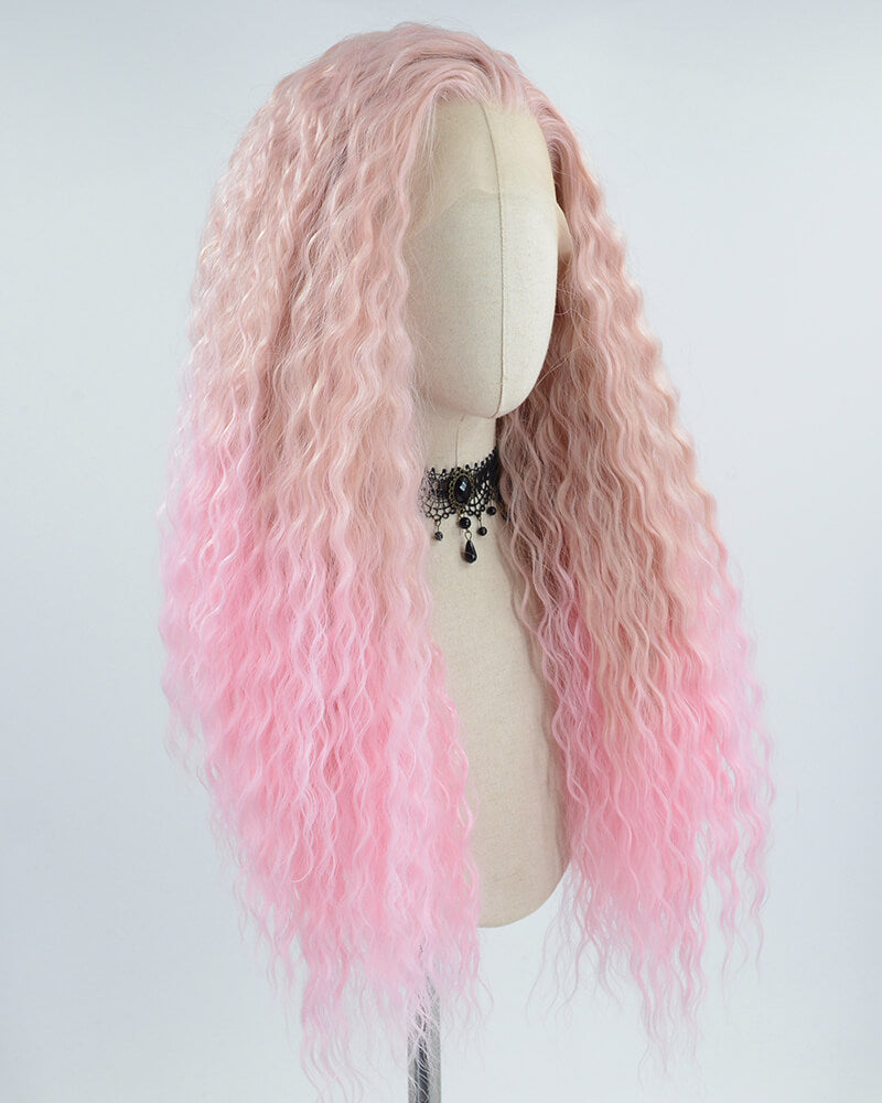 Ombre Pink Curly Synthetic Lace Front Wig WW559