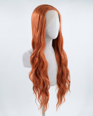 ZHYWIGS Curly Long Orange Red Synthetic Lace Front Wig