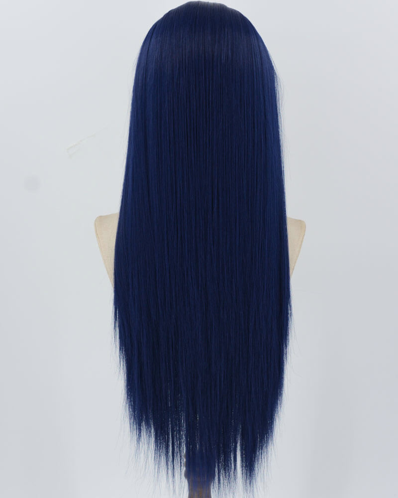 Dark Blue Straight Synthetic Lace Front Men's Wig MW058