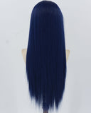 Dark Blue Straight Synthetic Lace Front Men's Wig MW058