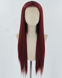 Dark Red Long Straight Synthetic Lace Front Wig WW854