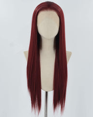 Dark Red Long Straight Synthetic Lace Front Wig WW854
