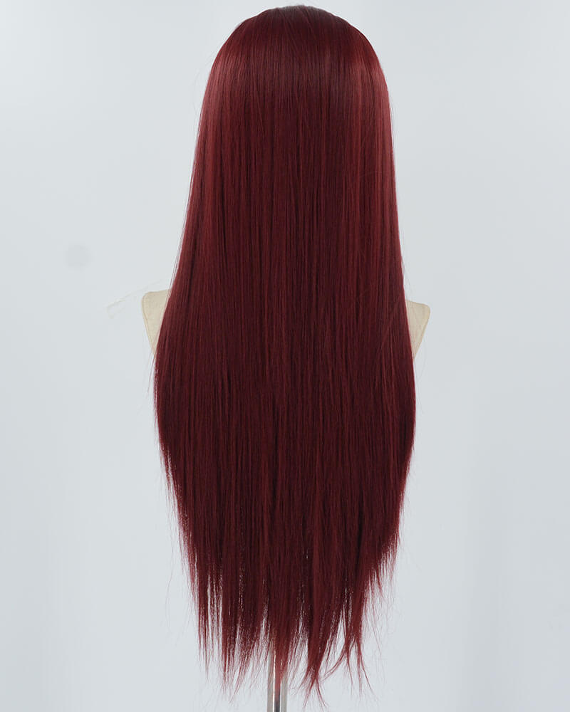 Dark Red Long Straight Synthetic Lace Front Wig WW854