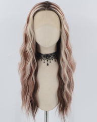  Wine Red Skunk Stripe Blonde Wavy Synthetic Lace Front Wig WW738