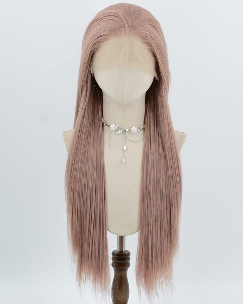 Dusty Pink Long Straight Synthetic Lace Front Wig WW993