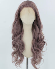 Dusty Pink Long Wavy Synthetic Lace Front Wig WW905