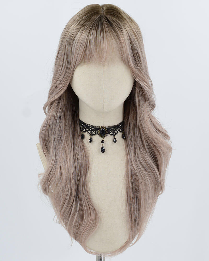 Ombre Brown Grey Pink Synthetic Wig HW770