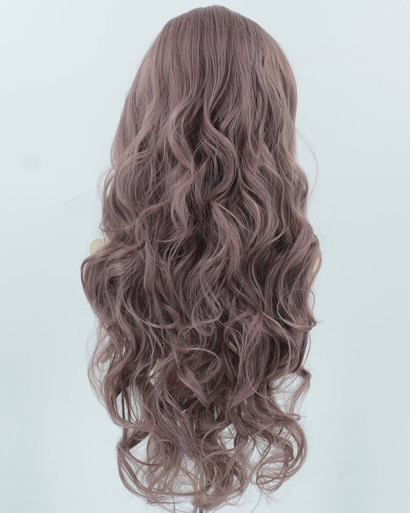 Dusty Pink Long Wavy Synthetic Lace Front Wig WW905