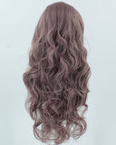 Dusty Pink Long Wavy Synthetic Lace Front Wig WW905