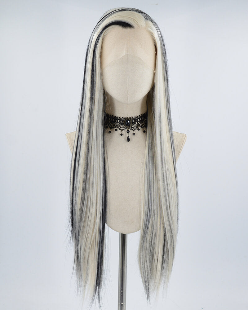 White Blonde Black Streak Synthetic Lace Front Wig WW442