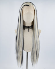White Blonde Black Streak Synthetic Lace Front Wig WW442