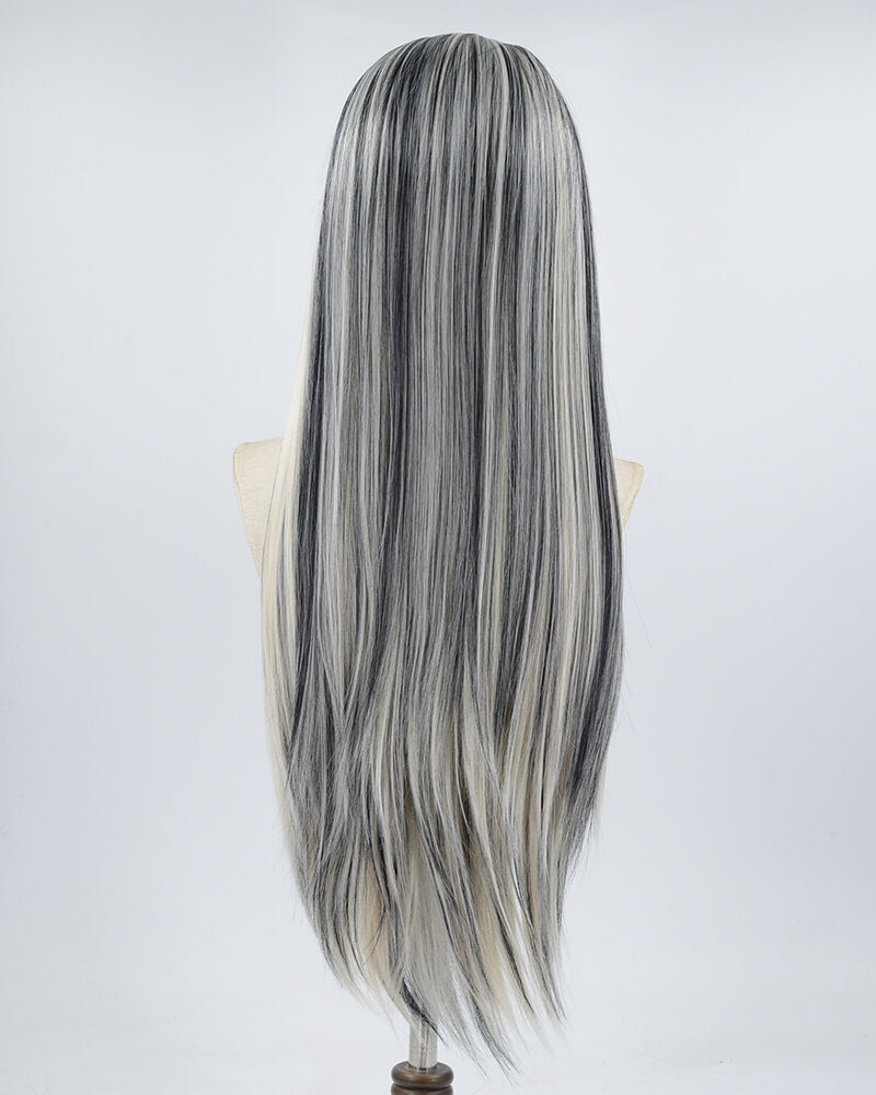 White Blonde Black Streak Synthetic Lace Front Wig WW442