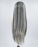 White Blonde Black Streak Synthetic Lace Front Wig WW442