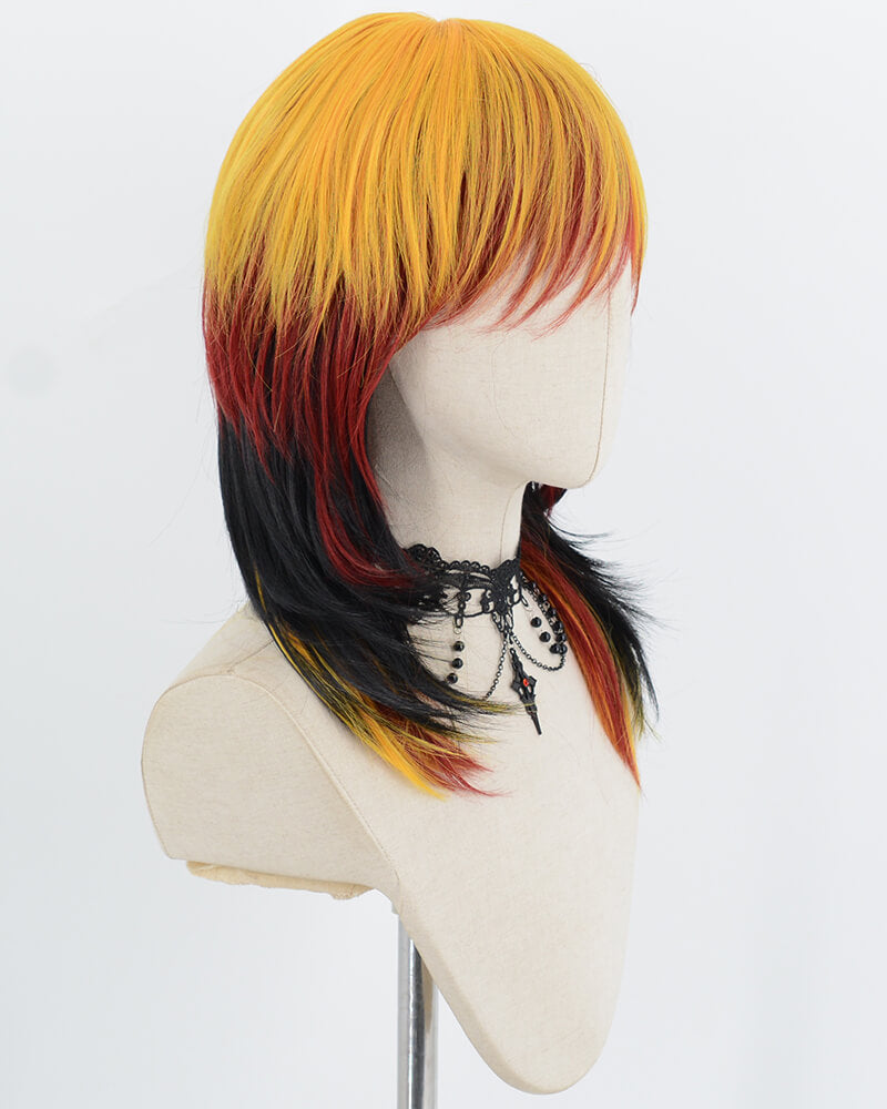 Golden Yellow Red Black Synthetic Wig HW833