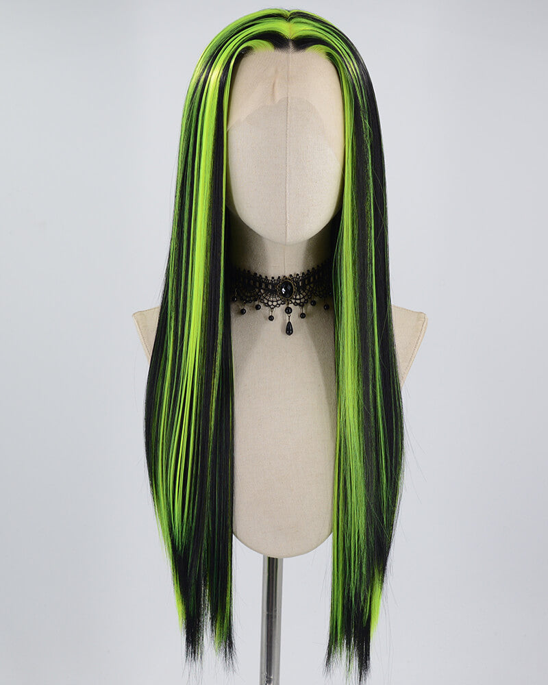 Black Green Long Straight Synthetic Lace Front Wig Halloween WT232
