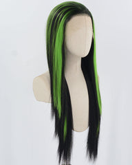 Black Green Long Straight Synthetic Lace Front Wig WW895