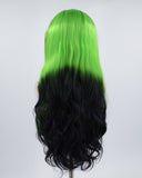 Green Streaked Ombre Black Synthetic Lace Front Wig WW523