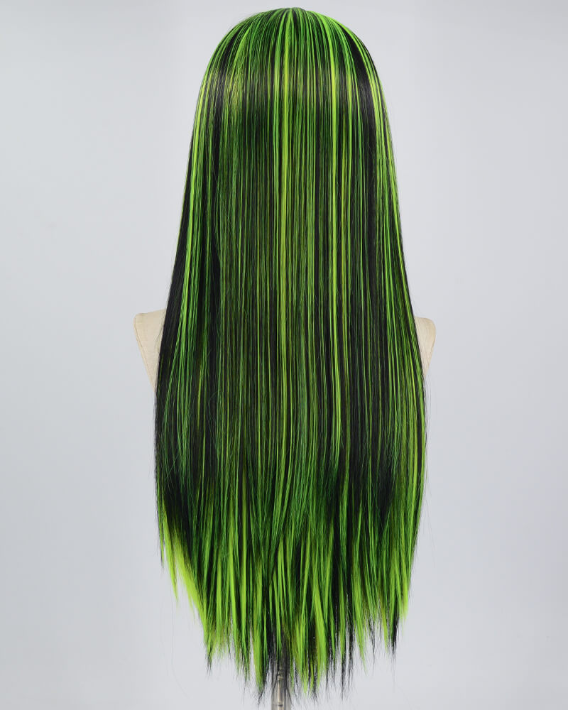 Black Green Long Straight Synthetic Lace Front Wig Halloween WT232